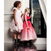 JUNIOR GAULTIER Pink Long Couture Tulle Dress with Sash Bow
