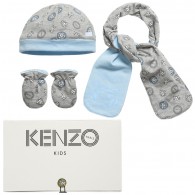 KENZO Baby Boys Grey 'Tiger' Hat, Mittens & Scarf Set