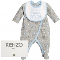 KENZO Boys Grey & Blue Tiger Babygrow & Bib Set