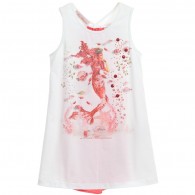 MISS BLUMARINE Girls White Long Top with Coral Bow