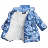 MISS BLUMARINE Baby Girls Blue Rose Print Coat