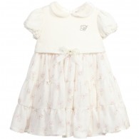 MISS BLUMARINE Baby Girls Ivory & Pink Ballerina Print Dress