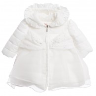 MISS BLUMARINE Baby Girls White Bow Coat with Diamanté & Tulle