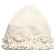 MISS BLUMARINE Baby Girls Ivory Hat with Diamanté Ruffle