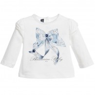 MISS BLUMARINE Baby Girls White Top with Blue Bow Print