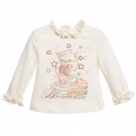 MISS BLUMARINE Baby Girls Ivory Top with Tea Cup Print