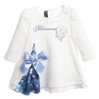 MISS BLUMARINE Baby Girls White Dress with Diamante Rose