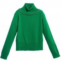 MISS BLUMARINE Girls Bright Green Knitted Polo Neck Sweater