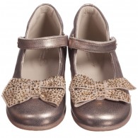 MISS BLUMARINE Girls Bronze Diamanté Bow Velcro Shoes