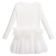 MISS BLUMARINE Girls White Tulle & Feather Trim Dress