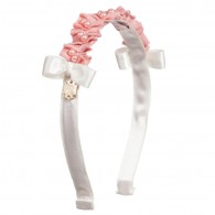 MISS BLUMARINE Ivory Satin Hairband with Pink Pearls
