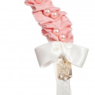 MISS BLUMARINE Ivory Satin Hairband with Pink Pearls