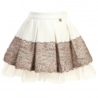 MISS BLUMARINE Ivory Skirt with Leopard Lace Trim