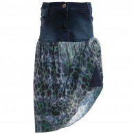 MISS BLUMARINE Long Denim & Blue Animal Print Skirt