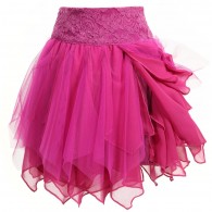 MISS BLUMARINE Fuchsia Pink Tulle & Lace Layered Skirt