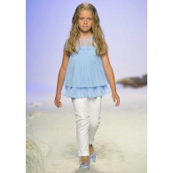 MISS BLUMARINE Pleated voile top with lace - Azure blue