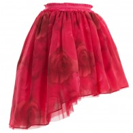 MISS BLUMARINE Rose Pink Silk Skirt with Roses Print