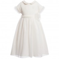 MISS BLUMARINE Off White Velvet Silk Dress with Flower Belt
