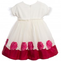 MISS BLUMARINE White Tulle Dress with Roses & Feathers