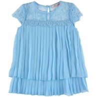 MISS BLUMARINE Pleated voile top with lace - Azure blue