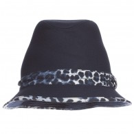 ROBERTO CAVALLI Boys Navy Blue Trilby Hat with Leopard Trim