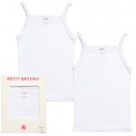 PETIT BATEAU Girls White Cotton Jersey Vests (Pack of 2)