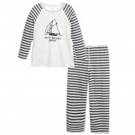 PETIT BATEAU Boys Grey & Ivory Striped Cotton Pyjamas
