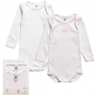 PETIT BATEAU Baby Girls Pink & White Cotton Bodysuits (2 Pack)