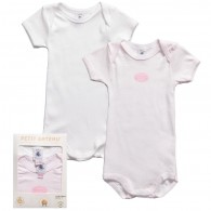 PETIT BATEAU Pink Milleraies Stripe & White Cotton Bodysuits (2 Pack)