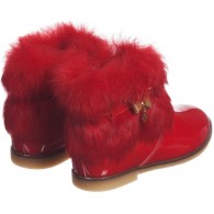 MISS BLUMARINE Girls Red Boots with Fur Trim