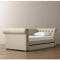 RH-Chesterfield Upholstered Daybed With Trundle- Perennials Textured Linen Weave