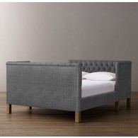 Devyn Tufted tête-à-tête Upholstered Bed -Perennials Textured Linen Solid  - Charcoal