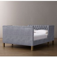 Devyn Tufted tête-à-tête Upholstered Bed -Perennials Textured Linen Solid  - Fog  
