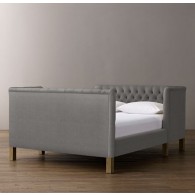 Devyn Tufted tête-à-tête Upholstered Bed -  Brushed Belgian Linen Cotton - Fog