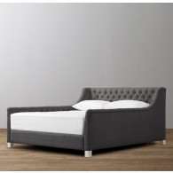 Devyn Tufted Upholstered bed  - Washed Belgian Linen  -  Graphite