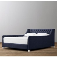 Devyn Tufted Upholstered bed  - Brushed Belgian Linen Cotton   -  Indigo