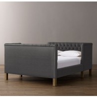 Devyn Tufted tête-à-tête Upholstered Bed - Washed Belgian Linen- Graphite