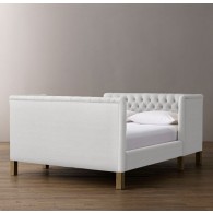 Devyn Tufted tête-à-tête Upholstered Bed - Washed Belgian Linen- White