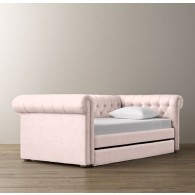 Chesterfield Upholstered Daybed With Trundle-Belgian Linen