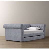 Chesterfield Upholstered Daybed With Trundle- Perennials Textured Linen Solid