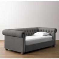 Chesterfield Upholstered Daybed-Brushed Belgian Linen Cotton