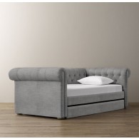 RH-Chesterfield Upholstered Daybed With Trundle-Perennials Classic Linen Weave