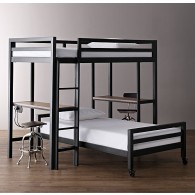 industrial loft twin study bunk with 2 desks-RH