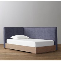 Parker Upholstered Corner Bed With Platform- Perennials Linen Weave Stripe