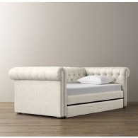 Chesterfield Upholstered Daybed With Trundle-Belgian Linen