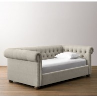RH-Chesterfield Upholstered Daybed-Brushed Belgian Linen Cotton