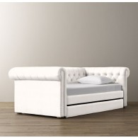 RH-Chesterfield Upholstered Daybed With Trundle-Belgian Linen