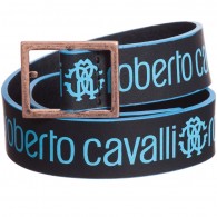 ROBERTO CAVALLI Baby Boys Black & Blue Logo Leather Belt
