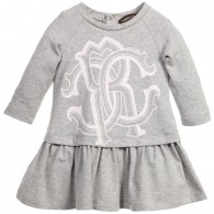 ROBERTO CAVALLI Baby Girls Grey Jersey Dress with Pink Logo