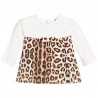 ROBERTO CAVALLI Baby Girls Leopard Print Cotton Jersey Top